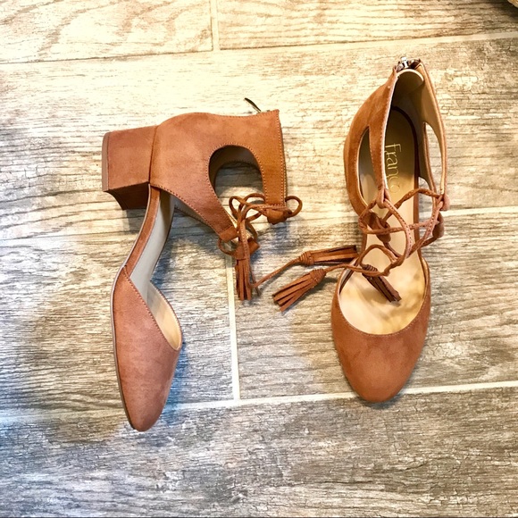 Franco Sarto Tan lace up chunk heel - Picture 6 of 6